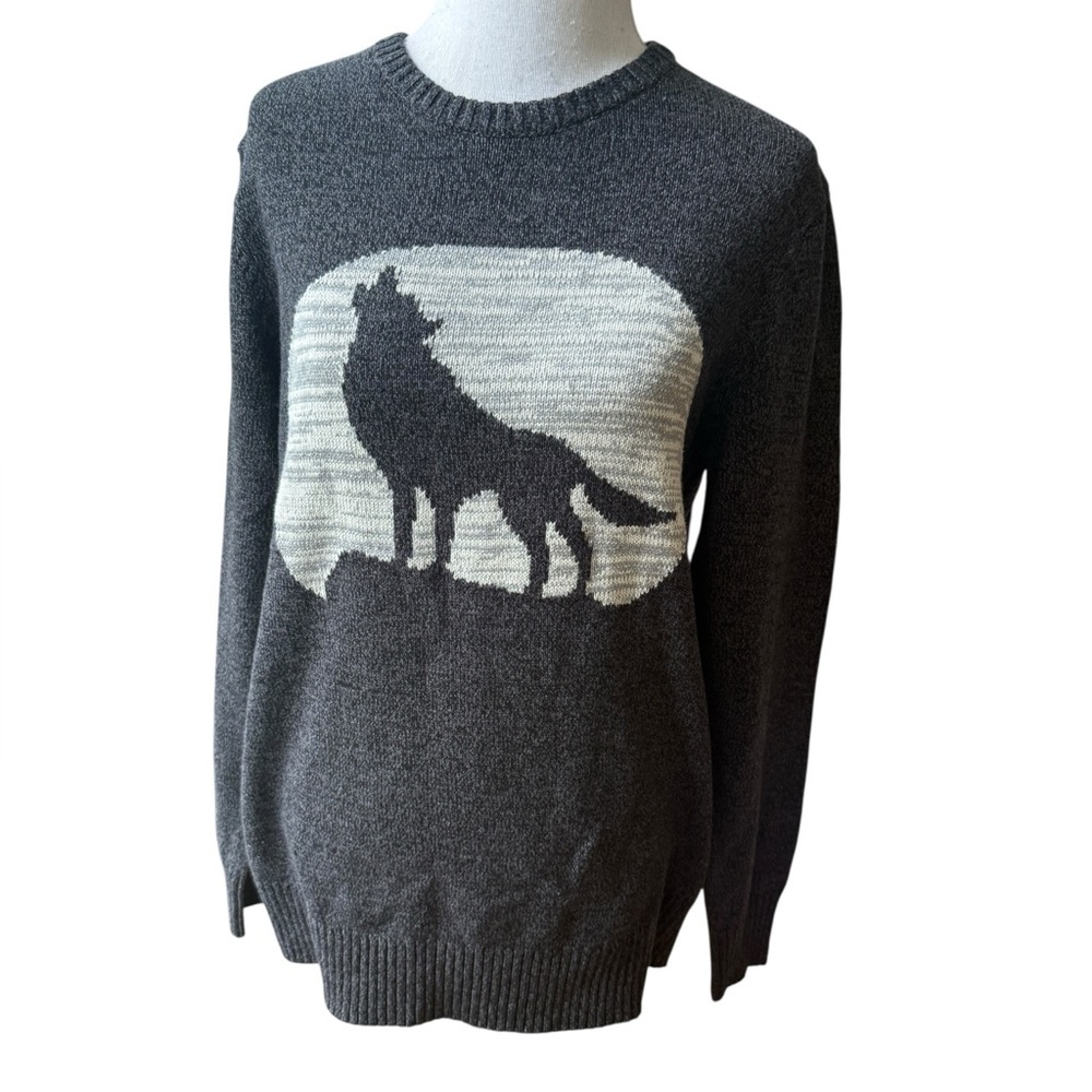 Urban Pipeline Mens Wolf Howling Print Crew Neck Sweater Dark Gray Size L. New